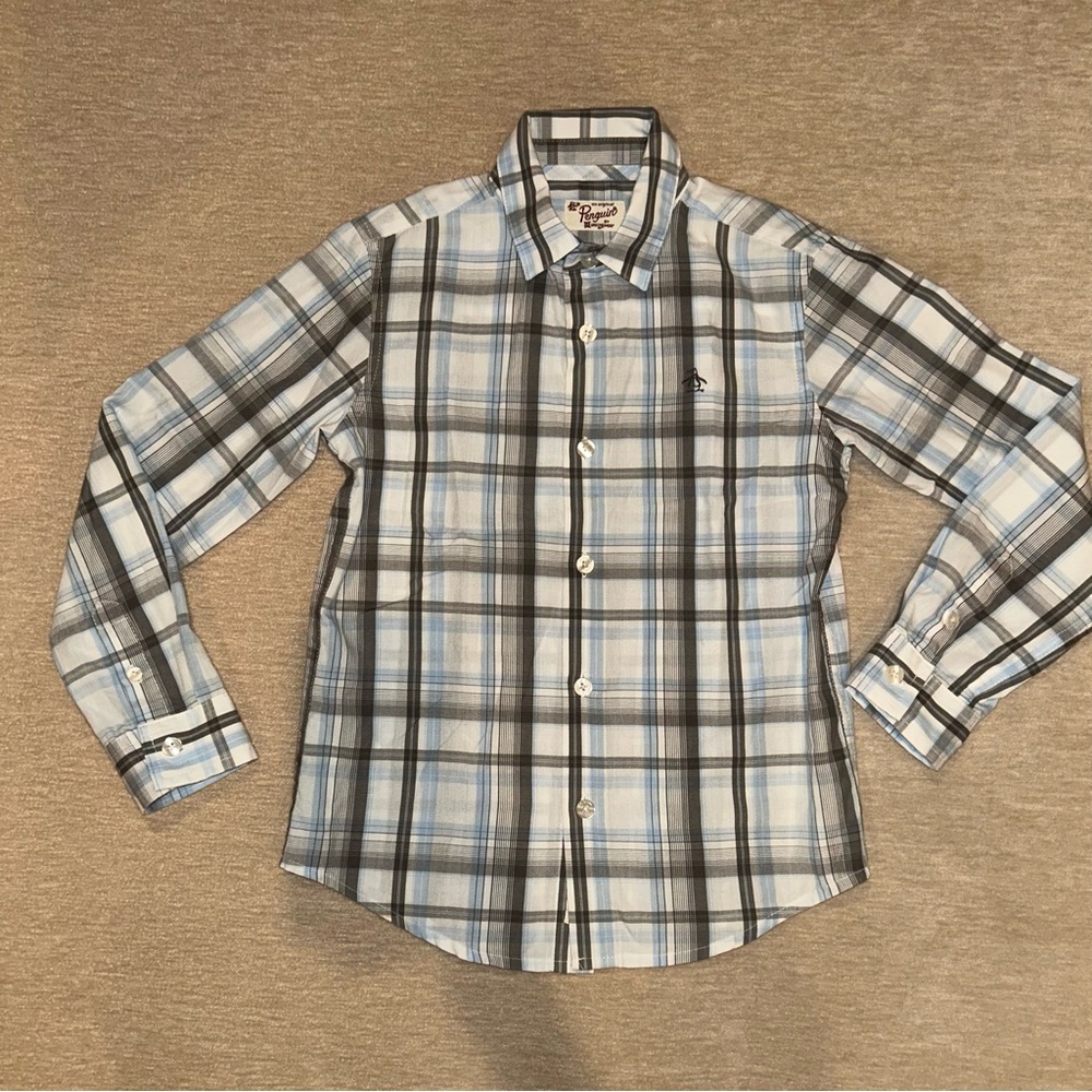 Penguin Kids Plaid Button Down Shirt Size 5/6